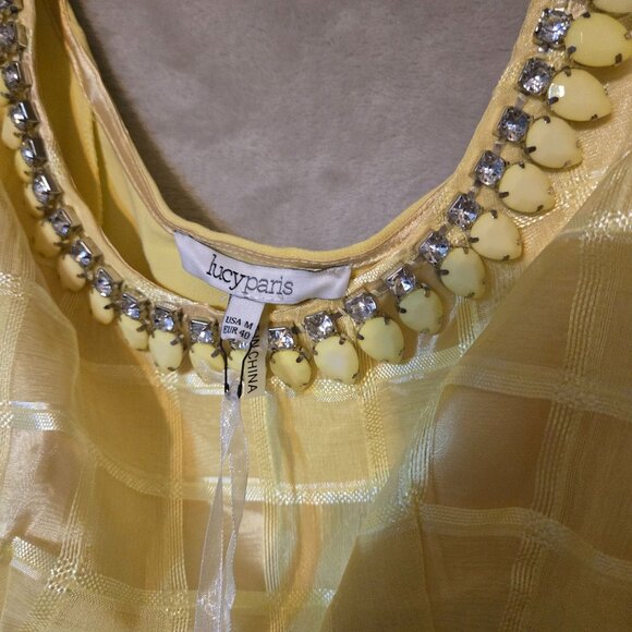 Lucyparis Women's Butter Yellow Beaded Neckline Mini Dress Artsy Parisian Size M - Picture 6 of 6